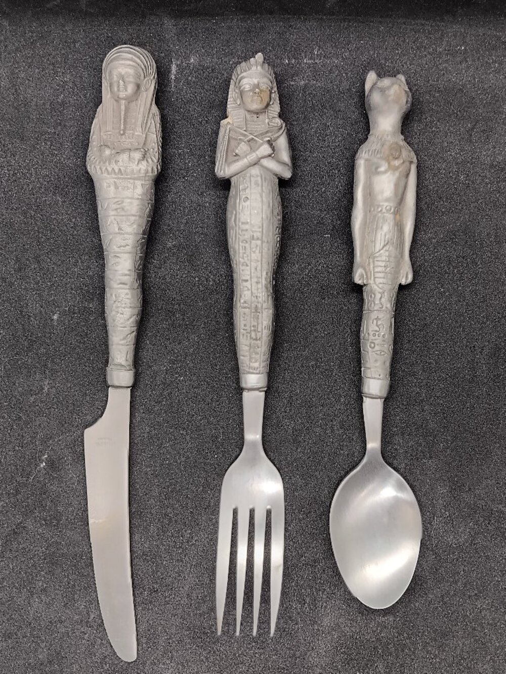🏺 Unique 3-Piece Vintage Egyptian Revival Flatware Set! 🏺